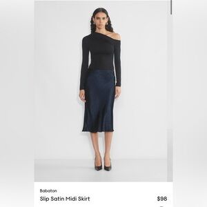 Aritzia Babaton Navy Slip Satin Midi Skirt